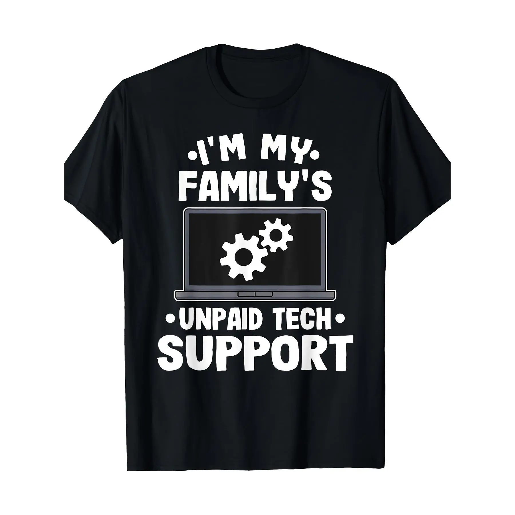 Men's Cotton Crew Neck T-Shirt - Breathable Short-Sleeve Fabric Top, Classic Soft Casual Streetwear, Funny "I Am Free Technical Support from My Family" Print for Computer Engineers, Graphic Tee Addict Unisex Option