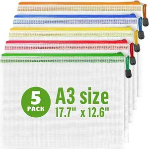 5 Pack Mesh Zipper Pouch Bags - Plastic Zipper Pouches for Organizing - Game Storage Bags - Puzzle Organizer Bags - Large Zipper Pouch Bag - Mesh Pouch with Zipper - Puzzle Bags Kitchenware