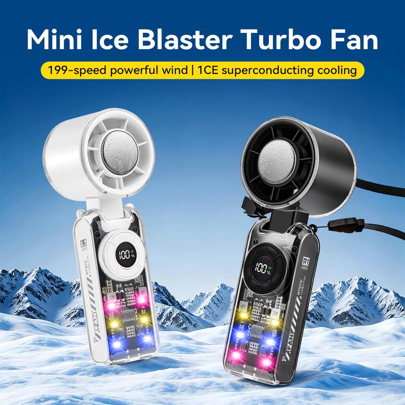 Qawtor Cordless Adjustable Turbo Fan with Cooling Plate - 199-Speed Rechargeable Neck & Desk Use, 120° Foldable Airflow, Digital Display, 3600mAh Battery, LED Light, Desk Gadgets, Cool Gifts for Adults, Mini Useful Gifts