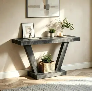 60 Inches Vintage Distressed Wood Entryway Bench with 2-Tier Solid Wood Veneer Storage Cabinet Rustic Wide Design for Hallway Living Room & Behind Sofa, console table, Antique Black  RR