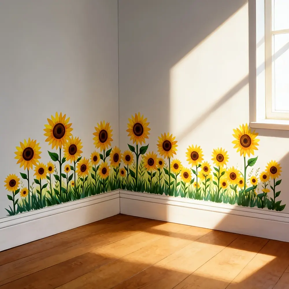 Sunflower Wall Decal Baseboard Sticker, Decorative Wall Sticker, Interior Stickers, Floral Wall Decals, Floral Decor for Bedroom Kitchen Balcony Bathroom Living Room, Cozy Home Decoration, Perfect Holiday Gift