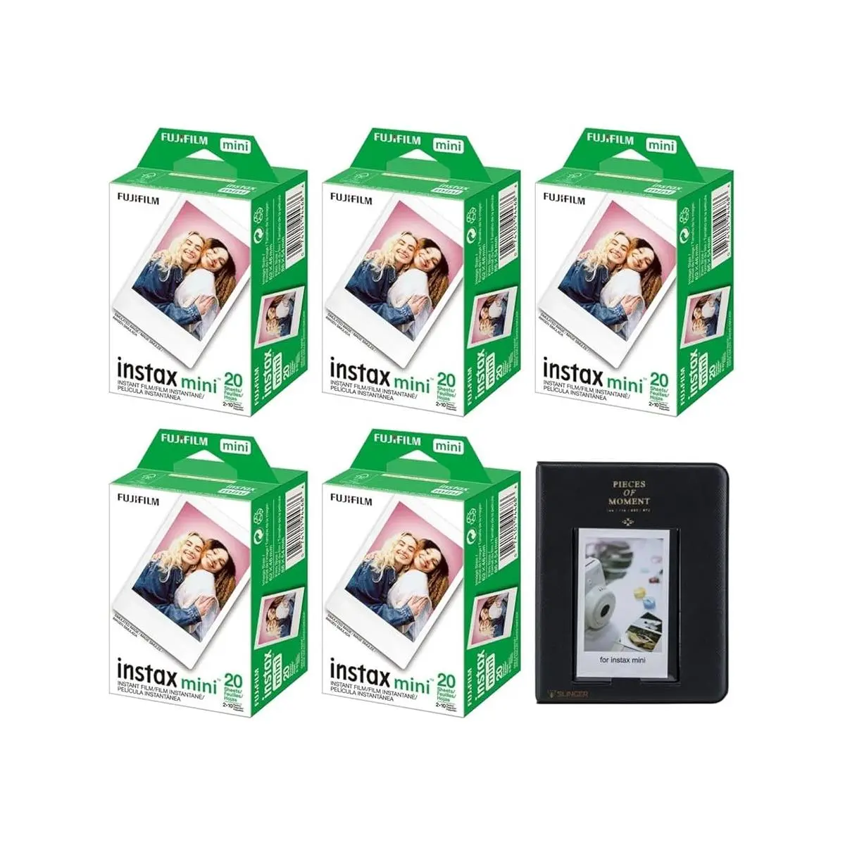 Fujifilm Instax Mini Instant Camera Film Bundle - 100 Shoots (10 Sheets x 10), Black Slinger 64-Pocket Photo Album, Electronic Handy Accessories for Smartphone Picture Capture