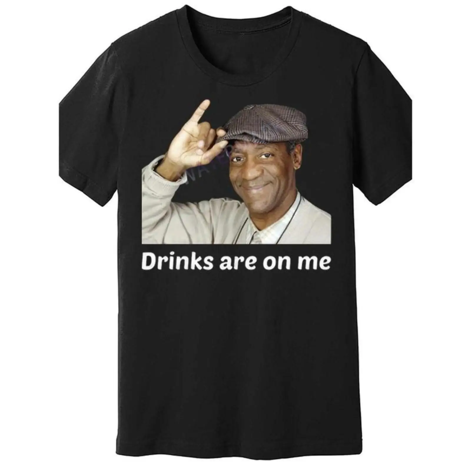 Women's Casual Round Neck Short Sleeve Streetwear Top, Viet Hands Bill Cosby Drinks are On Me Funny Black T-shirt 874552, Shortsleeve, T Shirts, Meme Shirts Funny