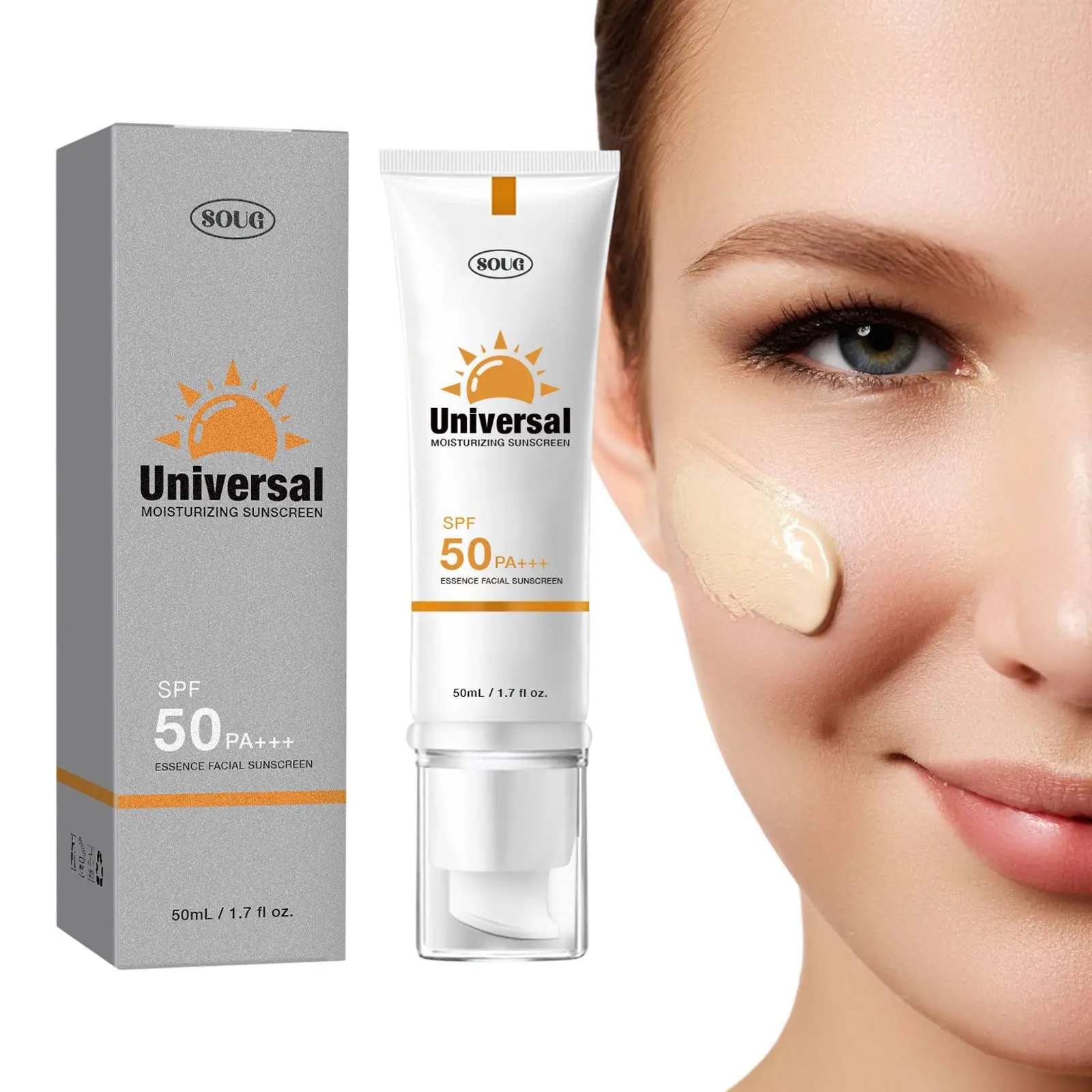 Sunscreen to prevent sunburn and tanning, Universal Tinted Face Moisturizer Sunscreen, SPF 50 PA+++,Water Resistant And Non-Greasy, For All Type Skin Facial Skincare