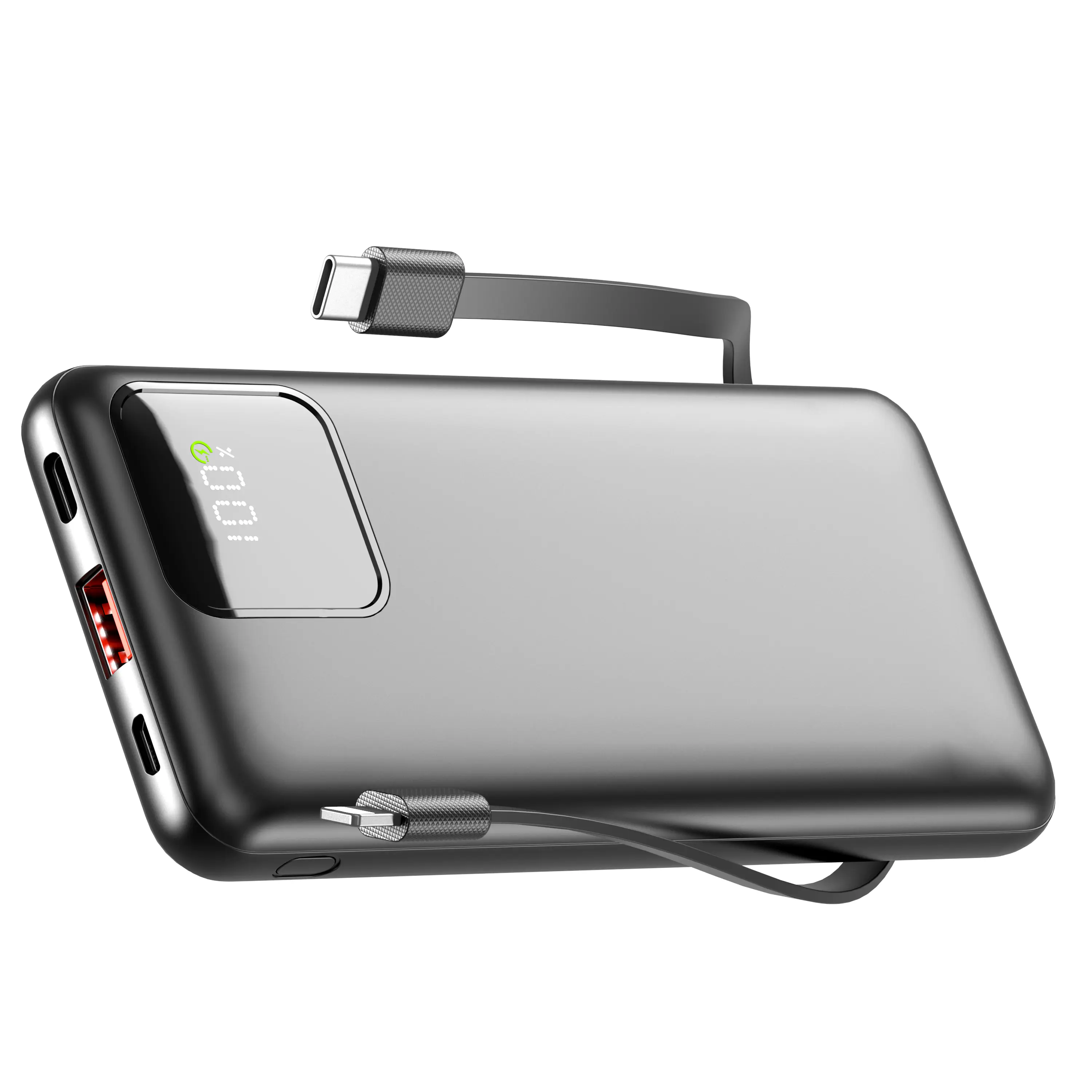Slim Portable Charger 10000mAh, Built-in Cables & Fast Charging Power Bank, 4 Outputs/2 Inputs, 22.5W for iPhone, Samsung, Google Pixel, iPad & More