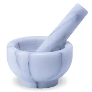 Unpolished Marble Mortar and Pestle Set 150ml Spice Grinder Herb Crusher Kitchen Utensil (4.5" X 2.5")