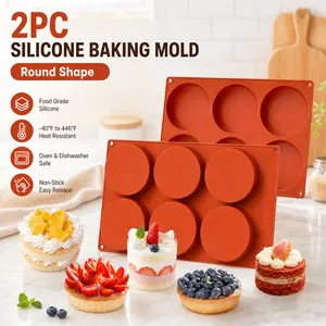 2 Pack Large 6-Cavity Silicone Molds – 4 Inch Round Non-Stick Baking Pan for Whoopie Pie, Cornbread, Muffin, Candy, Eggs, Soap – Reusable & Easy Demold