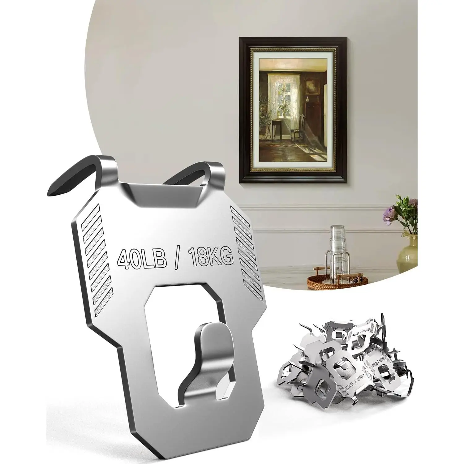 Sports & Outdoor Accessories Wall Hook Set, 20-Piece Claw-Shaped Plasterboard Easel Hooks, No Tools or Nails Required, 40lb/18Kg Capacity, Durable Wall-Friendly for Hanging Paintings, Mirrors