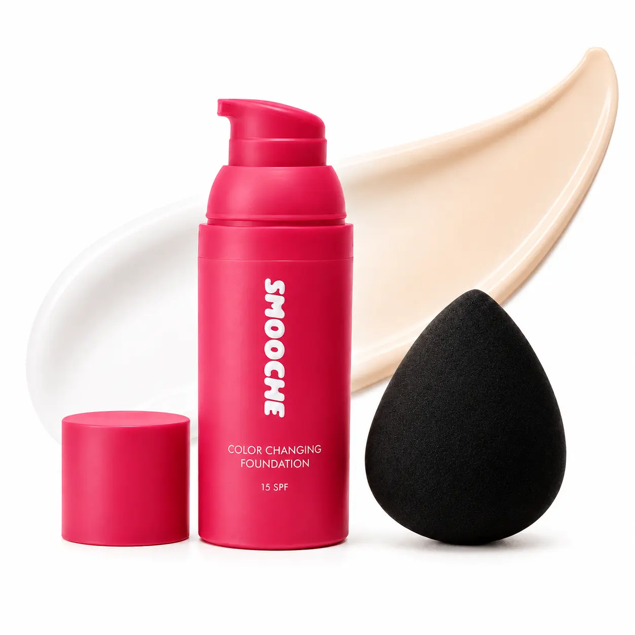 Color Changing Foundation with 3-Layer Makeup Puff, SPF 15 Lightweight Face Makeup, White-to-Light Blend, Natural-Looking Finish, Smooth Easy Application, Everyday Makeup Set