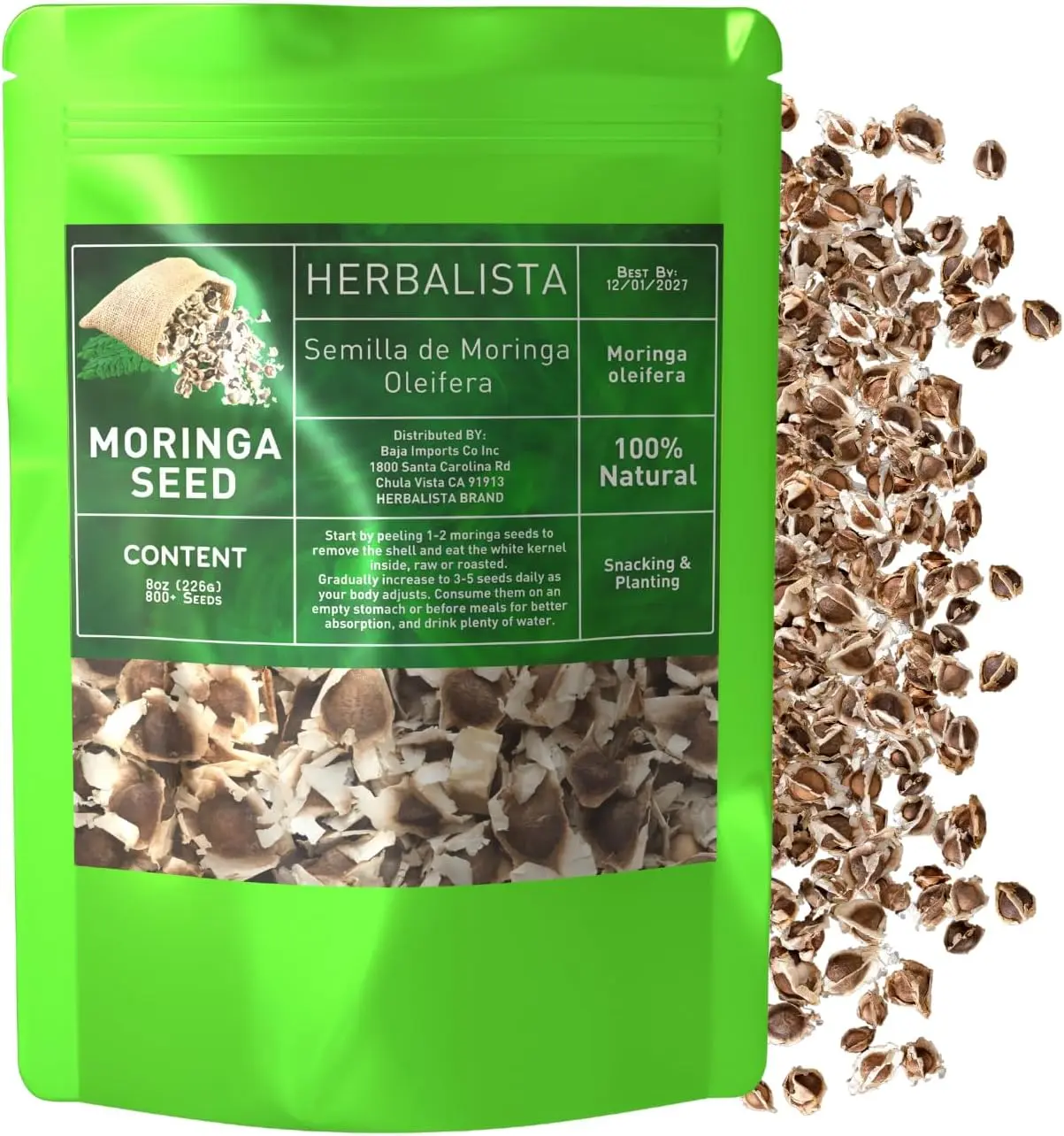 Moringa Seeds | 8 oz (226 g) Approx. 800+ seeds | Premium PKM1 Variety | Snacks & Planting | Non-GMO | Wild Drumstick Tree (Malunggay) | Moringa Oleifera Seeds