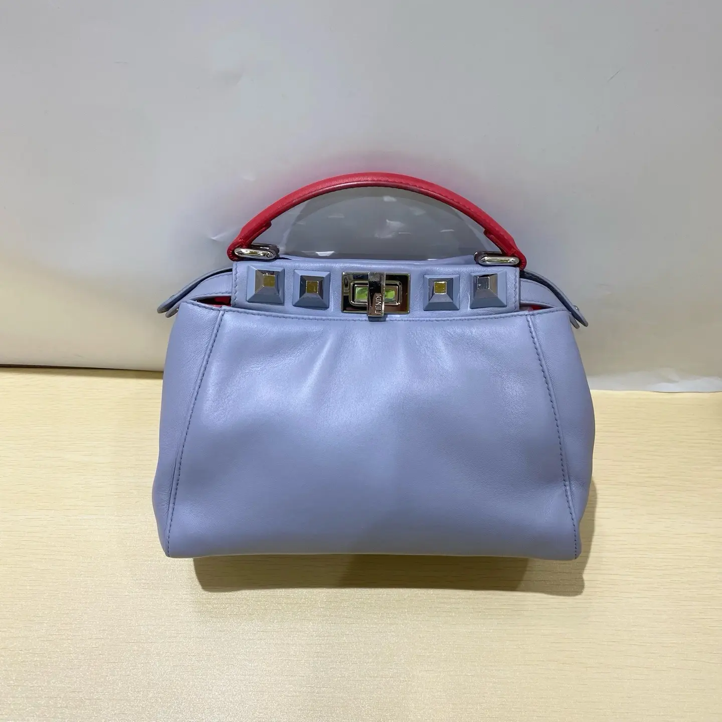 Pre-owned FENDI Small Peekaboo Color Block Studded Leather Flap Handbag Crossbody Bag 2503484