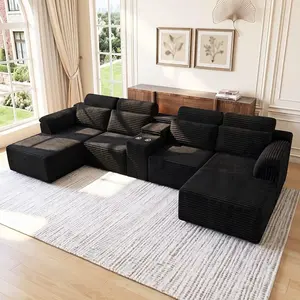 145'' U-shaped cloud modular sofa, modern and comfortable oversized frameless sofa, suitable for living room, equipped with cup storage, soft velvet sectional sofa set couches Adjustable Sleeper