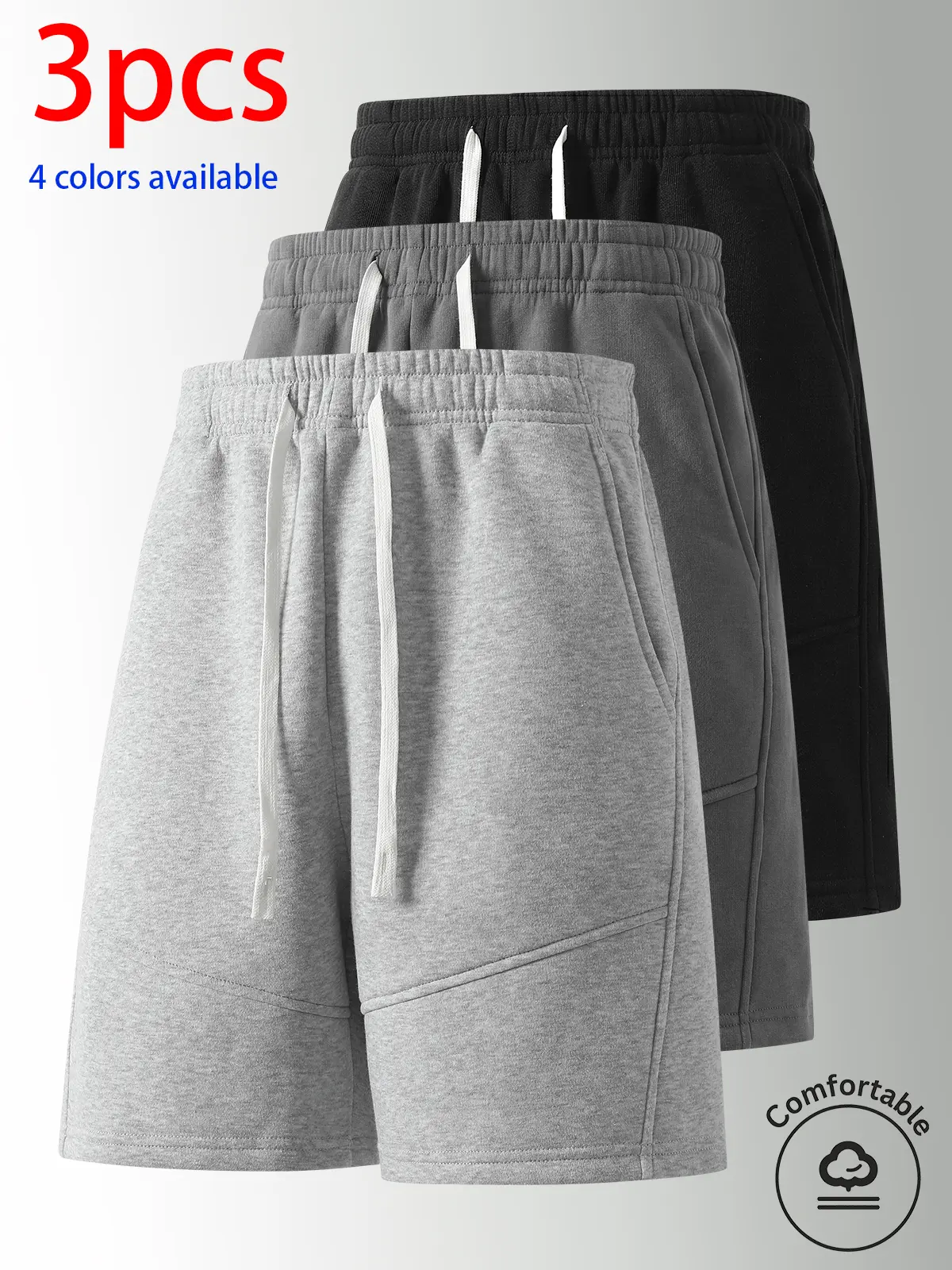 Men's shorts, men's bermuda shorts.Loose straight fit, elastic waistband with drawstring that doesn’t squeeze, 3D paneling, cut design to enhance leg shape.Solid color, simple and versatile—casual wear for everyday outings, workouts, home, and sleep.