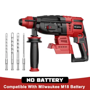 Cordless Rotary Hammer Drill Compatible with Milwaukee 18V Battery, 【Battery NOT Included】, Brushless SDS-Plus Hammer Drill with Safety Clutch for Concrete/Masonry, 1500 RPM, 4 Modes with 360°Auxiliary Handle, Including 4 Drill Bits