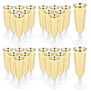 100Pcs 5oz Plastic Champagne Flutes, Disposable Plastic Wine Mimosa Glasses Assemble Plastic Champagne Cup for Party Wedding Cocktail Cup