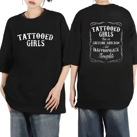 Bold Graphic Tee With Tattooed Sarcasm And Inappropriate Thoughts In Soft Cotton Short Sleeve Round Neck Design For Women Clothes Day
