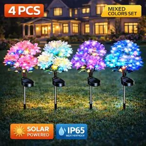 4 Pack Solar Hydrangea Flower Lights Outdoor, Mixed Colors LED Garden Stake Lights, IP65 Waterproof Solar Landscape Lighting for Yard, Lawn, Pathway