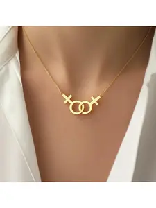 WLW Proud Double Venus Pendant Necklace, three-color fashion jewelry in gold, silver, and rose gold, simple and elegant, exuding pride. This double feminine symbol necklace is an essential item for your proud collection; available in 3 colors.