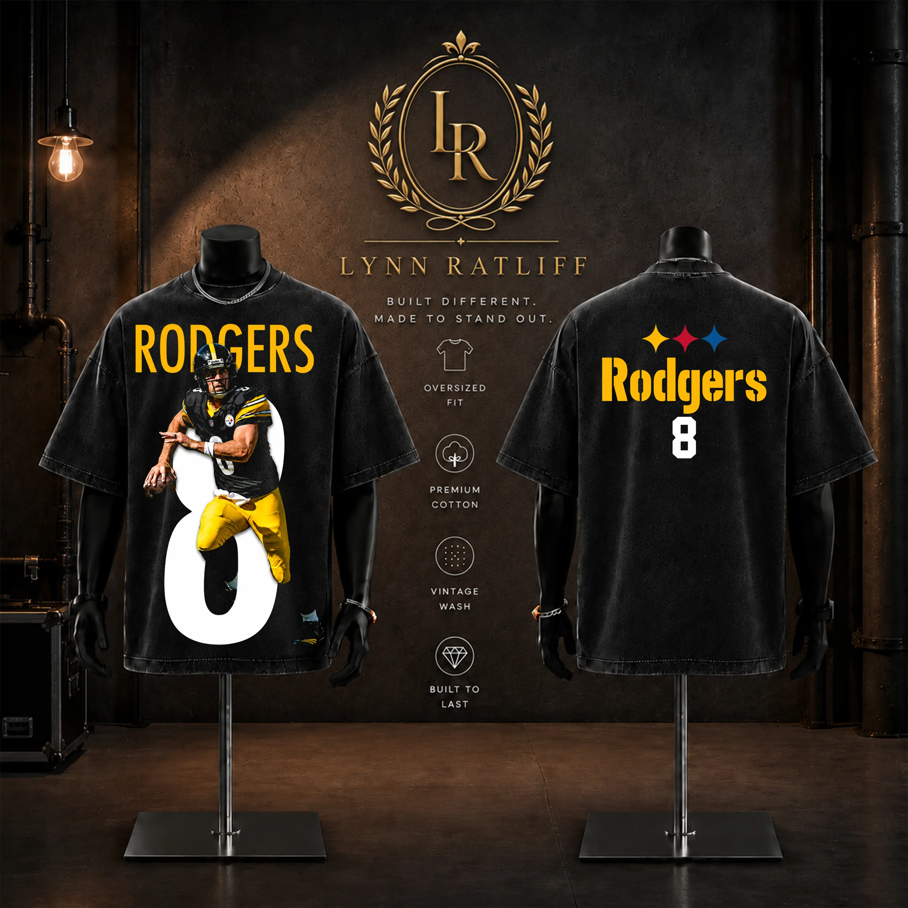 Aaron Rodgers 8 Game Day Retro Unisex 100% Heavyweight Cotton T-Shirt – Aaron Rodgers Fans Shirt, The Steelers Football Shirt, Game Day Outfits, Gift For Football Fans