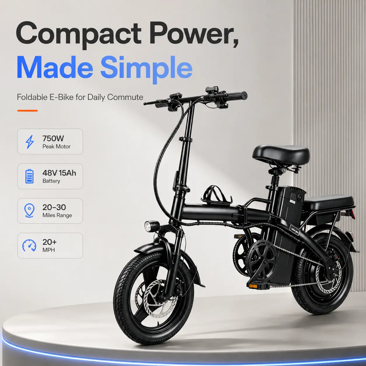 Adult Electric Folding Bike - 750W Motor, 48V 15Ah Battery, 20+MPH Speed, 30+Mi Range, Commuter Ebike, 14-Level Shock Absorption, Dual Disc Brakes, UL2849 Certified, Compact All-Terrain Bicycle f12 Seat Foldable to Electric Bicycle with Suspension elecric