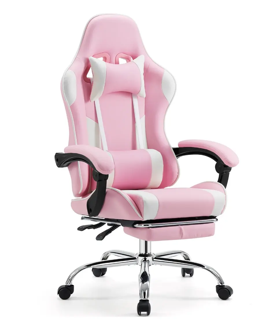 Ergonomic Gaming Chair High Back Office Chair with Lumbar Support and Adjustable Armrests Swivel Racing Chair, Pink and White