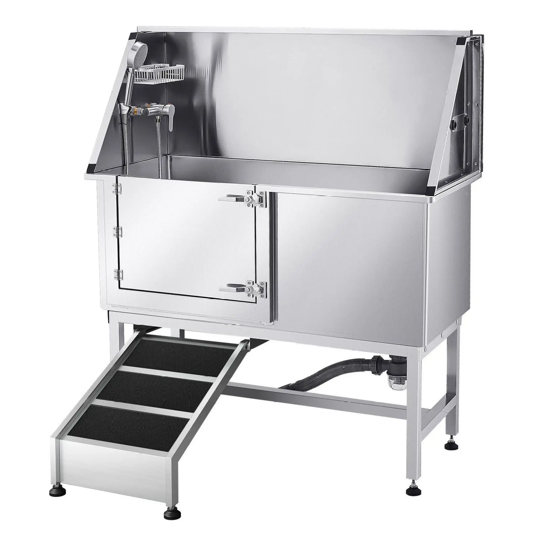 Stainless Steel Dog Washing Station Bathtub - 50" L x 22" W x 37" H Pet Grooming Tub with Left Side Door, Ramp Access, Water Filtration, Leak Proof Design & Adjustable Water Temp for Medium/Large Dogs (330 lbs Capacity)