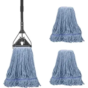 Commercial Industrial Mop for Floor Cleaning, 3   Replacement  with 59" Long Handle,Heavy Duty Looped-End String Wet  Mop for House,Kitchen,Office,Garage,Tile Floor
