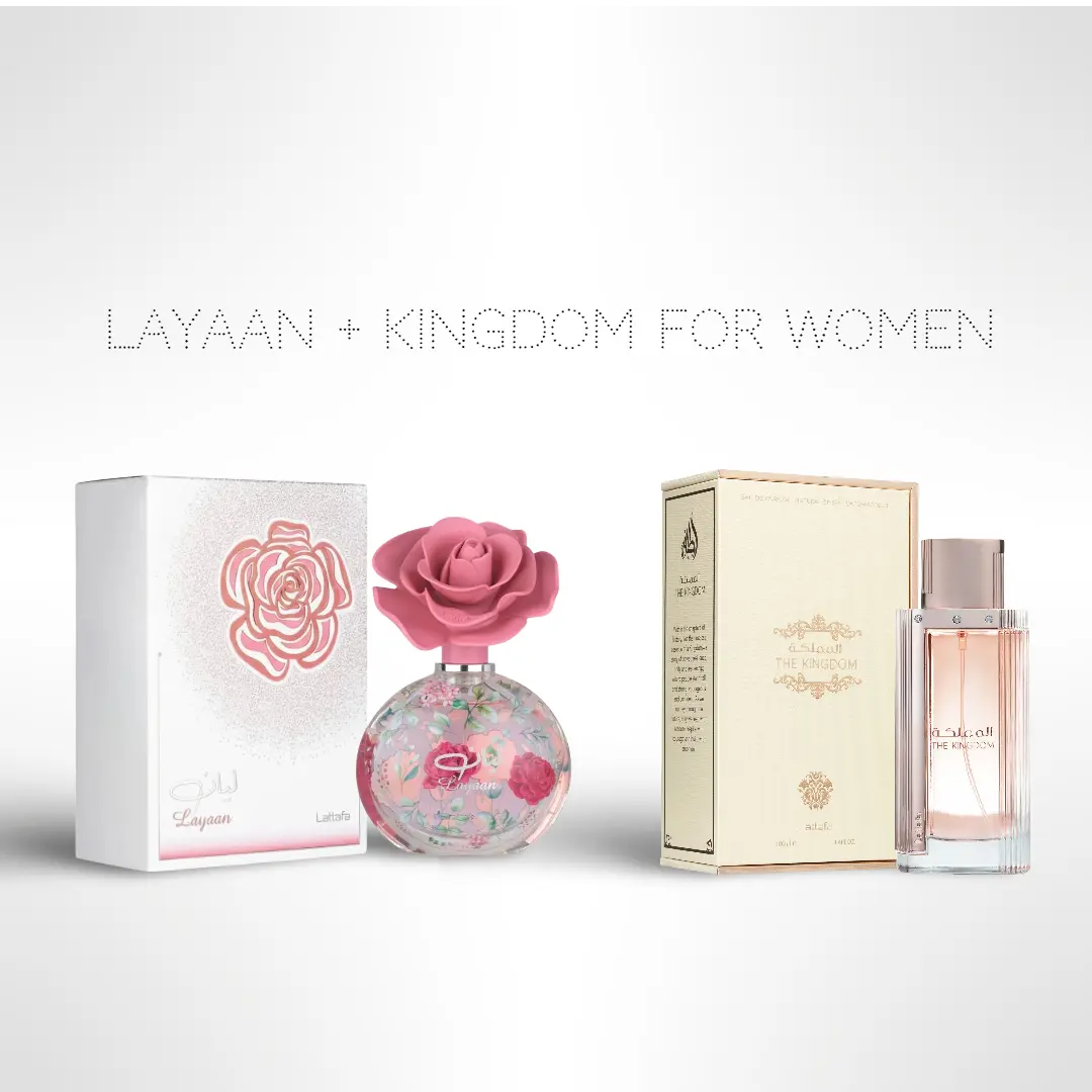 Lattafa Layaan-Kingdom Women's Fragrance EDP Bundle, 2-Pack Dual Scents Daily Wear Eau de Parfum, 100ml (3.4 oz) Each