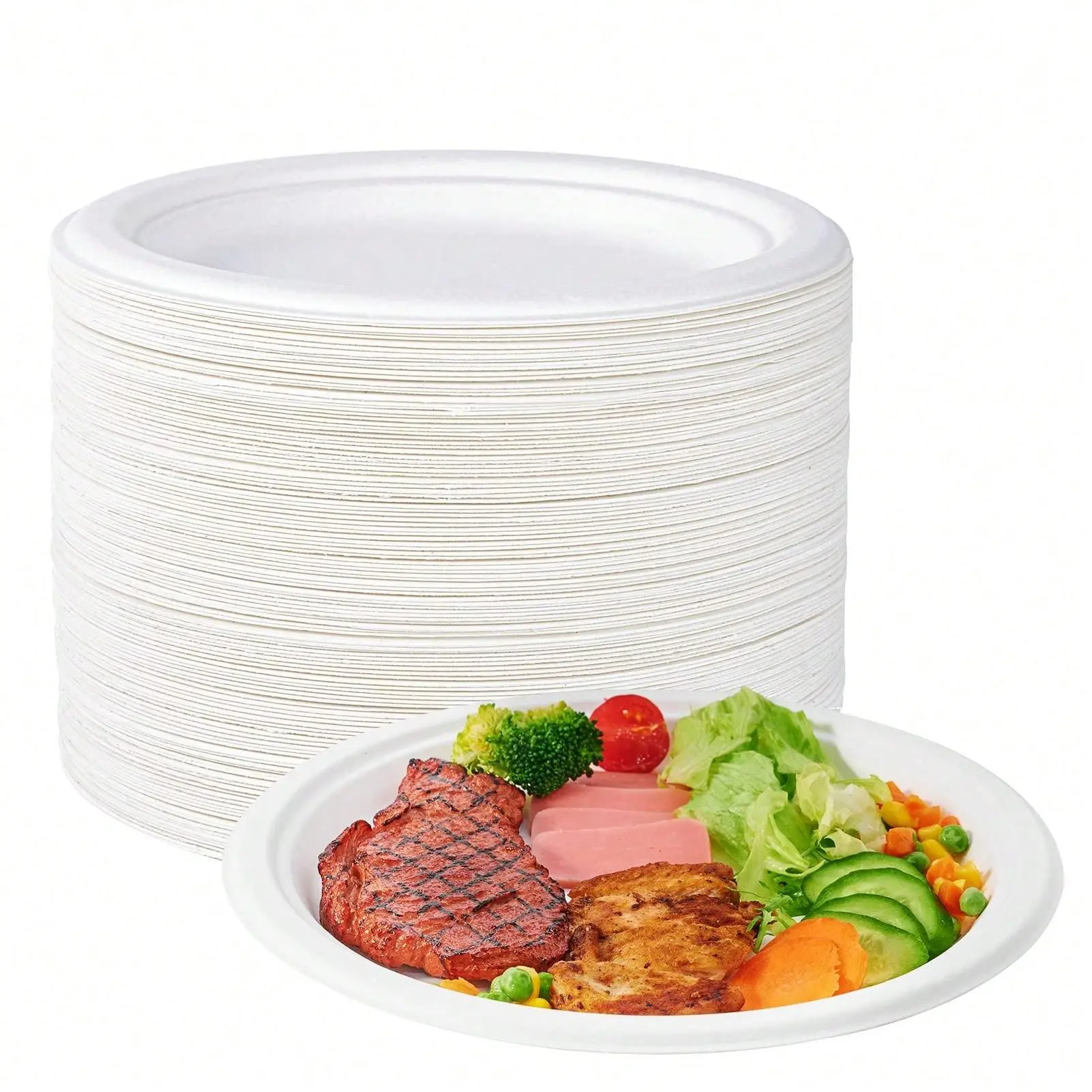 100% Compostable 10 Inch Heavy Duty Paper Plates, 150 Pack Disposable Compostable friendly Sugarcane Bagasse Plates for Dinner Party(White)