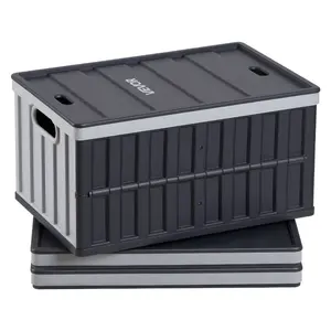 3-Pack Collapsible Storage Boxes with Lids, Durable Plastic Default Rectangles, Stackable Folding Organiser Crates with Side Handles, 65L Capacity, 84 lbs Load Per Bin, Heavy-Duty Multilayer Space-Saving Containers for Home Organizing, Collapsible Storage