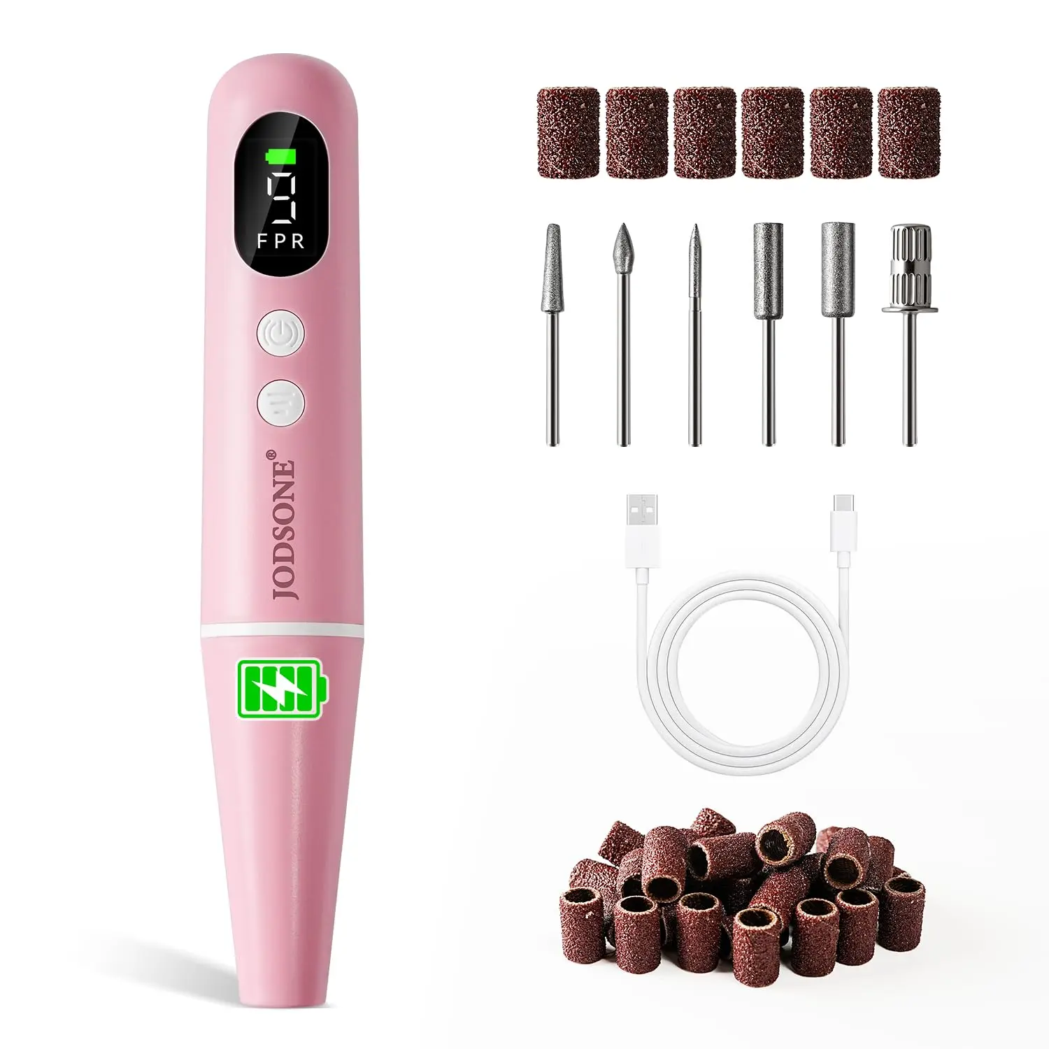 JODSONE 20000 RPM Portable Nail Drill Multifunctional Low Noise with LED Display Rechargeable Professional Nail Drill for Home Nail Salon Pink