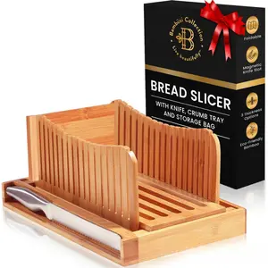 SongTai Wooden Bread Slicer Solid Wood Foldable Slicing Machine Bamboo Wood Kitchen Grid Cutter Adjustable Serrated Utensils