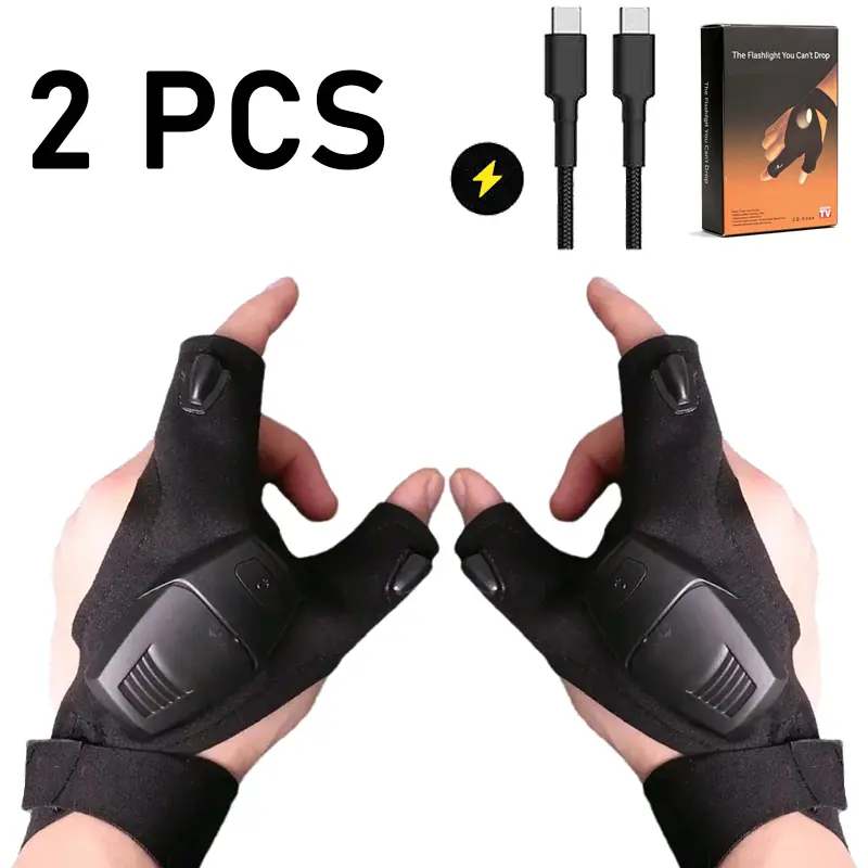 Rechargeable LED Light Up Gloves with Led Fingerlights - Night Fishing, Emergency Repair Gloves for Men & Women