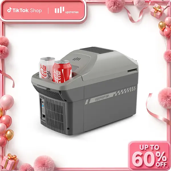 Upstreman 10QT Portable Car Cooler & Warmer Mini Fridge, 12V Adapter, Dual Cooling/Heating, Mini Portable Fridge for Car Trunk, Compact Car Refrigerator with Strap, Multi-Temperature Mini Fridges, Car Accessories for Camping (AR09)