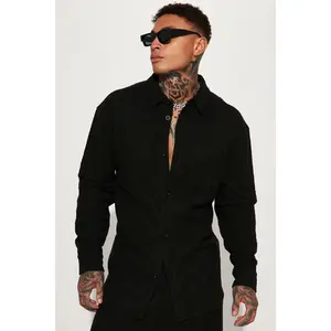 Dean Textured Long Sleeve Button Up Shirt - Black