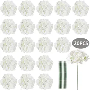 20 Pcs Artificial Hydrangea Silk Flower Heads with Stems, Fake Flowers for Mothers Day Wedding Centerpiece Home Garden Party Decor