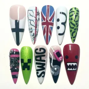 Handmade Harajuku Pop Culture Press On Nails | Kawaii Punk Cartoon Nails | Swag Street Style 3D Charm Nails