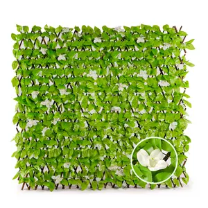Expandable Privacy Fence Screen for Garden Balcony Patio Outdoor Decorative Faux Ivy & Flower Fencing Panel with Realistic Leaf Design 48"x 18"