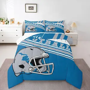 Comforter Set,Gridiron Theme Bedding,3D Sports Helmet Bedding Comforters & Set,for Kids Boys Football Seasonal Color Blue Stripes Duvet Insert