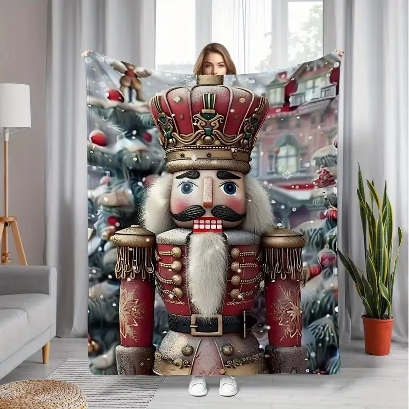 Christmas Nutcracker pattern design, luxurious flannel blanket, warm and comfortable 280gsm polyester fabric, suitable for all seasons, perfect for napping, camping, traveling, car, office home decoration.
