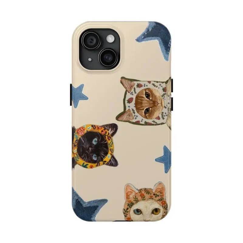 Starry Cats Dual-Layer Polycarbonate Shockproof Cellphone Case - Handheld Casing with Camera Protection, Stylish Cute Accessory for Cat Lovers, Wireless-Friendly for iPhone 11/12/13/14/15/16/17 Plus/Pro/ProMax Devices