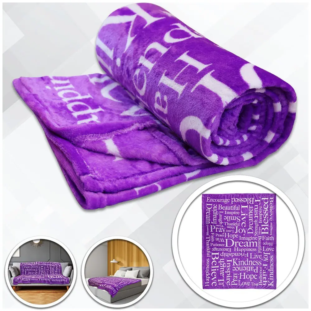 Slogan Print Throw Blanket - Purple Polyester Fiber Plush Soft Blanket, 50x60in, Indoor Use, Machine Washable, Slogan Print Blanket, Throw Blankets
