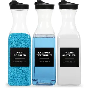 3 Pack Laundry Detergent Dispenser, Soap & Fabric Softener Dispenser, 54oz Detergent Containers, Laundry Room Organization and Storage Plastic Bottle for Scent Booster, Powder, Bleach