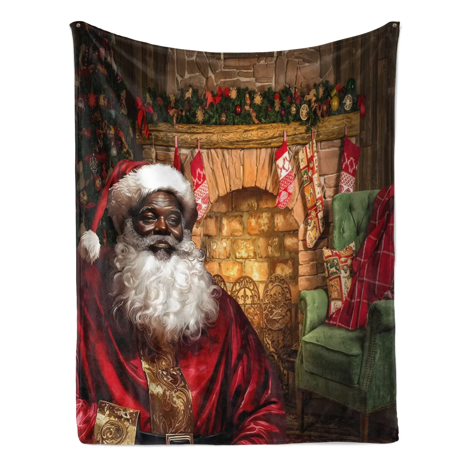 Modern Black Afro African American Santa Claus Print Throw Blanket - Cozy, Warm, Lightweight Soft Fuzzy Flannel Fleece, Machine Washable, for Couch, 40x50 in Christmas Winter Holiday Blanket