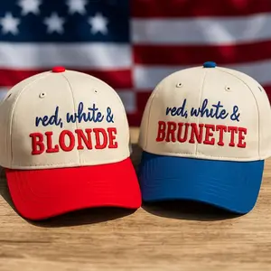 Red White & Blonde Hat, Red White And Brunette Trucker Hat