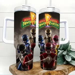 Mighty Morphin Power Rangers 40oz Insulated Travel Tumbler Stainless Steel Mug with Handle and Straw Leak Proof Vacuum Thermal Cup Keeps Drinks Hot 12H Cold 24H Fan Gift Retro 90s Aesthetic Large Water Bottle Reusable Superhero Mug 2026