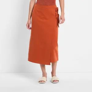 Women's Mid-Rise Linen Midi Wrap Skirt - Future Collective