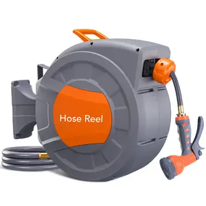 Retractable Garden Hose Reel – 1/2" x 100FT Wall Mounted Water Hose, 9-pattern Spray Nozzle, Automatic Rewind, 180° Swivel Bracket, Any Length Lock – Ideal for Garden Irrigation slow return Retractable  Heavy Duty  Garden Hose Reel