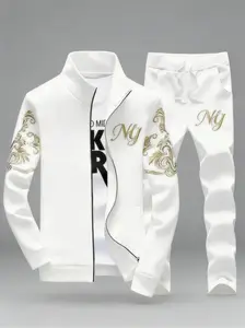 Men's 2 Piece Tracksuit Gold NY Embroidery & Pattern Design Zip-Up Jacket & Jogger Pants fashion tracksuit