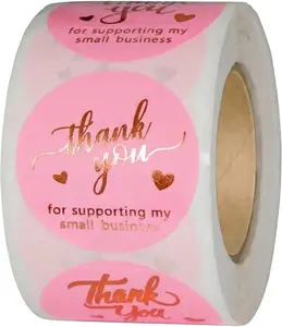 500 Pcs 1.5 Inch Pink and Rose Gold Thank You Stickers for Small Business, Small Business Packaging, Self-Adhesive & Waterproof Stickers with Beautiful Designs, Strong and Durable Envelope Seals IBAKE